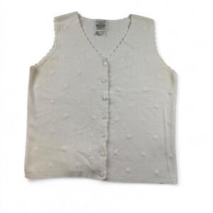 Vintage Bentley White Floral Button-Up Vest Scalloped Hem | Size Medium